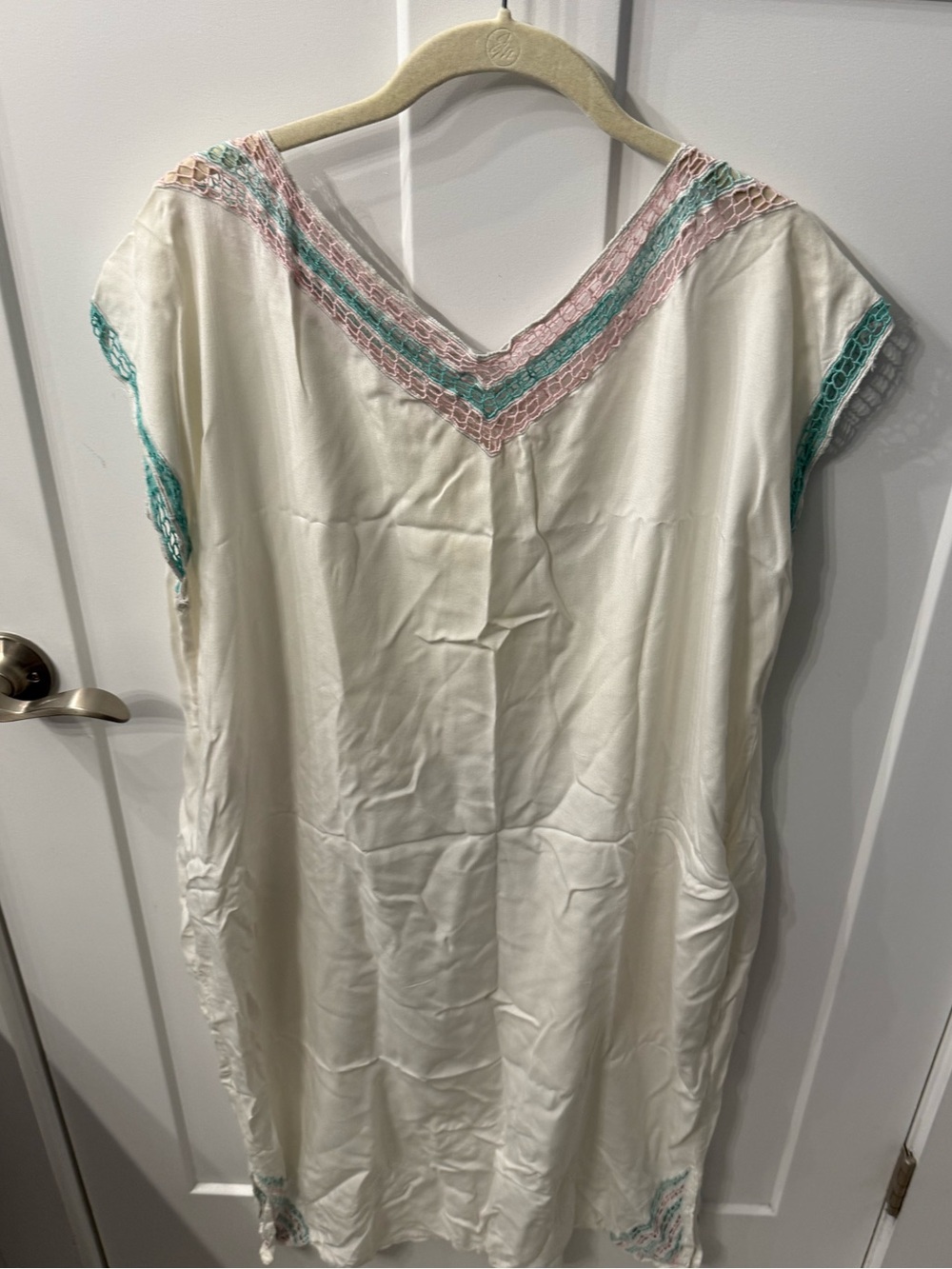 Vintage Gypsy Pier 1 Imports Crochet Gauze Shift Dress‎ Kaftan Muumuu Cream L